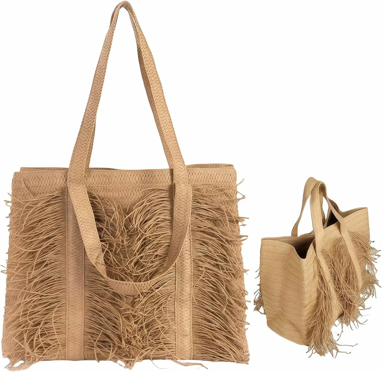 Manual Women's WovenBag Tassel Paper Woven Bag Summer Beach Straw Tote Bag