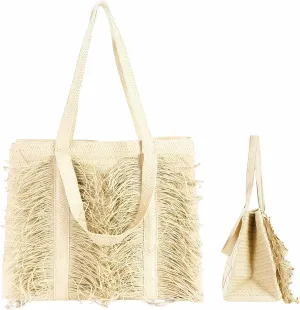 Manual Women's WovenBag Tassel Paper Woven Bag Summer Beach Straw Tote Bag