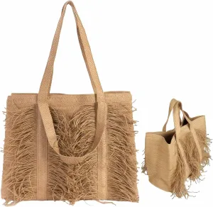 Manual Women's WovenBag Tassel Paper Woven Bag Summer Beach Straw Tote Bag