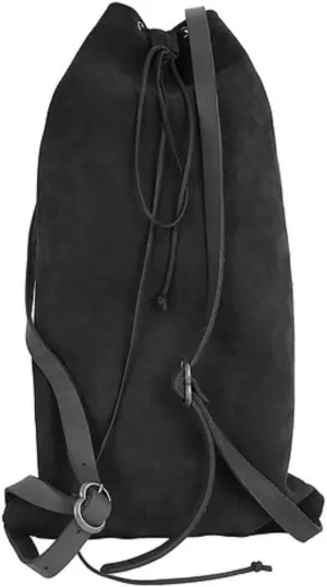 Medieval Backpack Drawstring Leather Bag for SCA LARP Reenactment Ren Fair (Black)