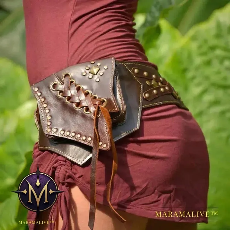 Medieval Steampunk Utility Belt Leather Hip Bag Bohemian Hippy Gypsy Festival Fanny Pack Tribal Pocket Hiking Mobile Phone Pouch
