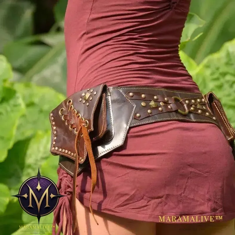 Medieval Steampunk Utility Belt Leather Hip Bag Bohemian Hippy Gypsy Festival Fanny Pack Tribal Pocket Hiking Mobile Phone Pouch