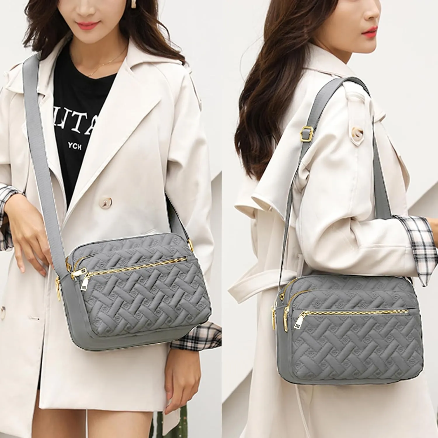 Medium Nylon Crossbody Bags for Women Trendy Crossbody Purses Travel Large Cross Body Bag Quilted Purse