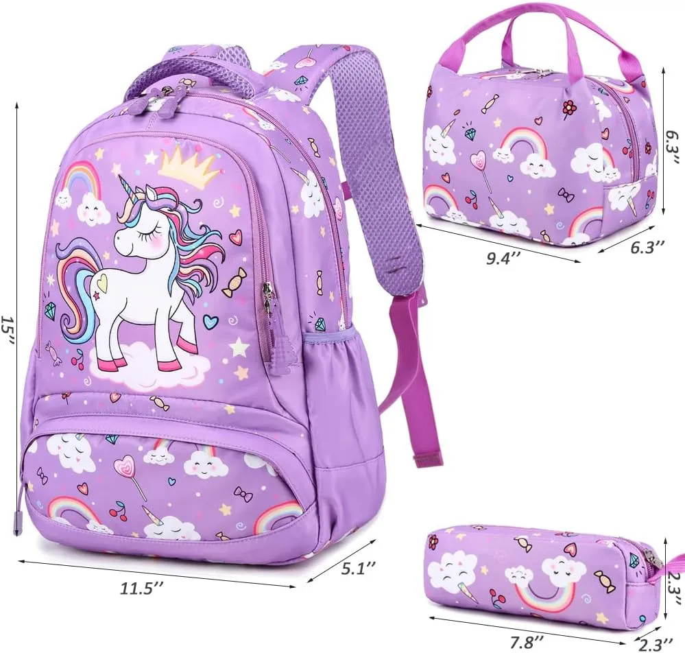 Meisohua Girls School Backpack Set Unicorn Backpack Lightweight Kids School Bookbag Girls Casual Daypack