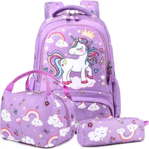 Meisohua Girls School Backpack Set Unicorn Backpack Lightweight Kids School Bookbag Girls Casual Daypack