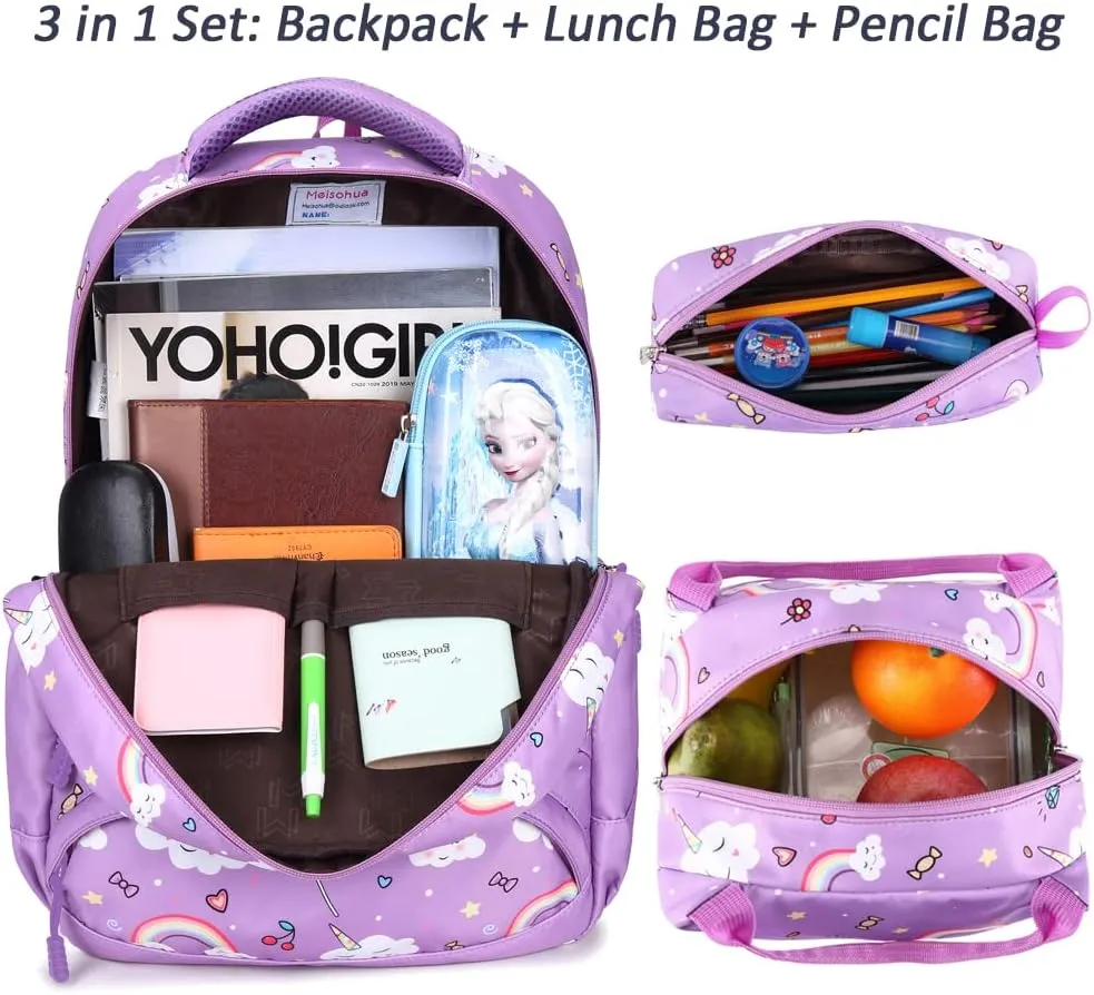 Meisohua Girls School Backpack Set Unicorn Backpack Lightweight Kids School Bookbag Girls Casual Daypack