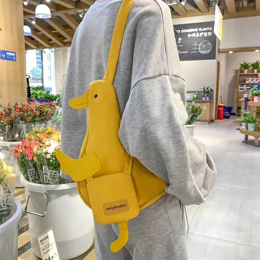 Men And Women Funny Duck Chest Bag, Kawaii Cartoon Novel Shoulder Crossbody Bag, Light Weight Wacky Animal Purse Daypack