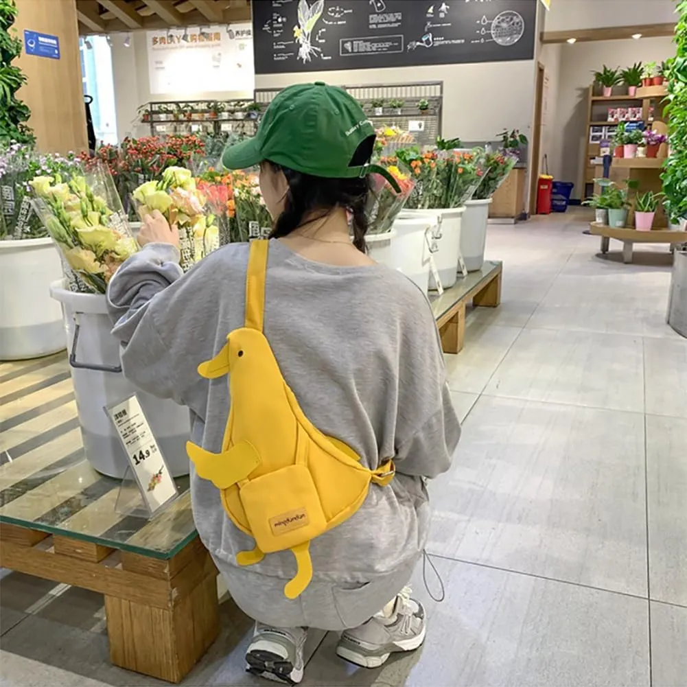 Men And Women Funny Duck Chest Bag, Kawaii Cartoon Novel Shoulder Crossbody Bag, Light Weight Wacky Animal Purse Daypack