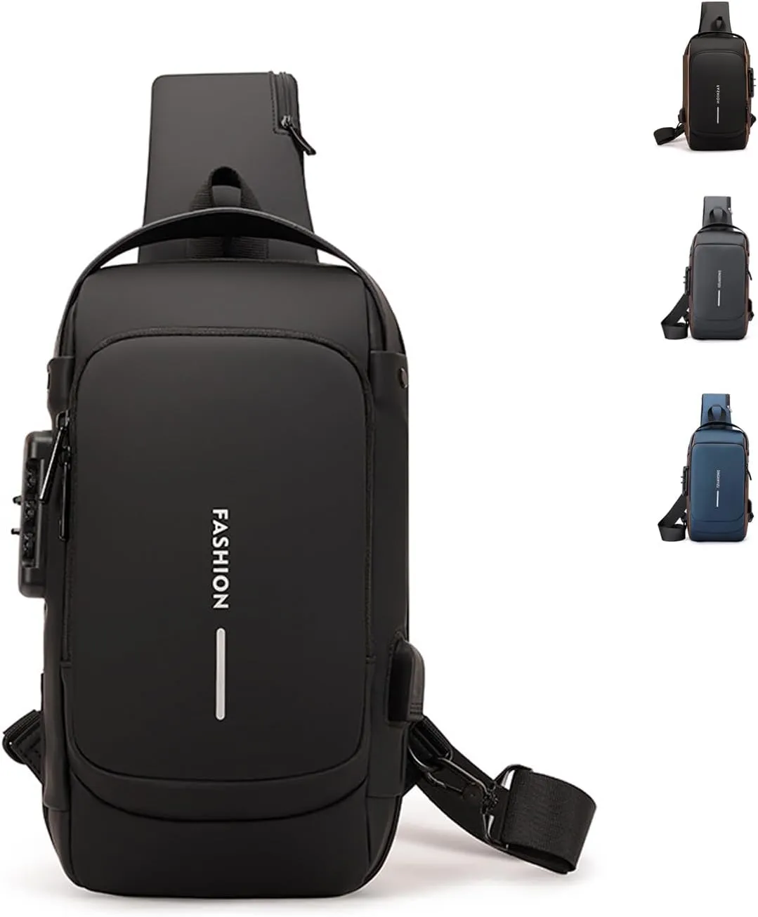 Men Crossbody Sling Bag Multipurpose Daypack with USB Lightweight Casual Shoulder Chest Bag Backpack For Hiking Travel (Black)