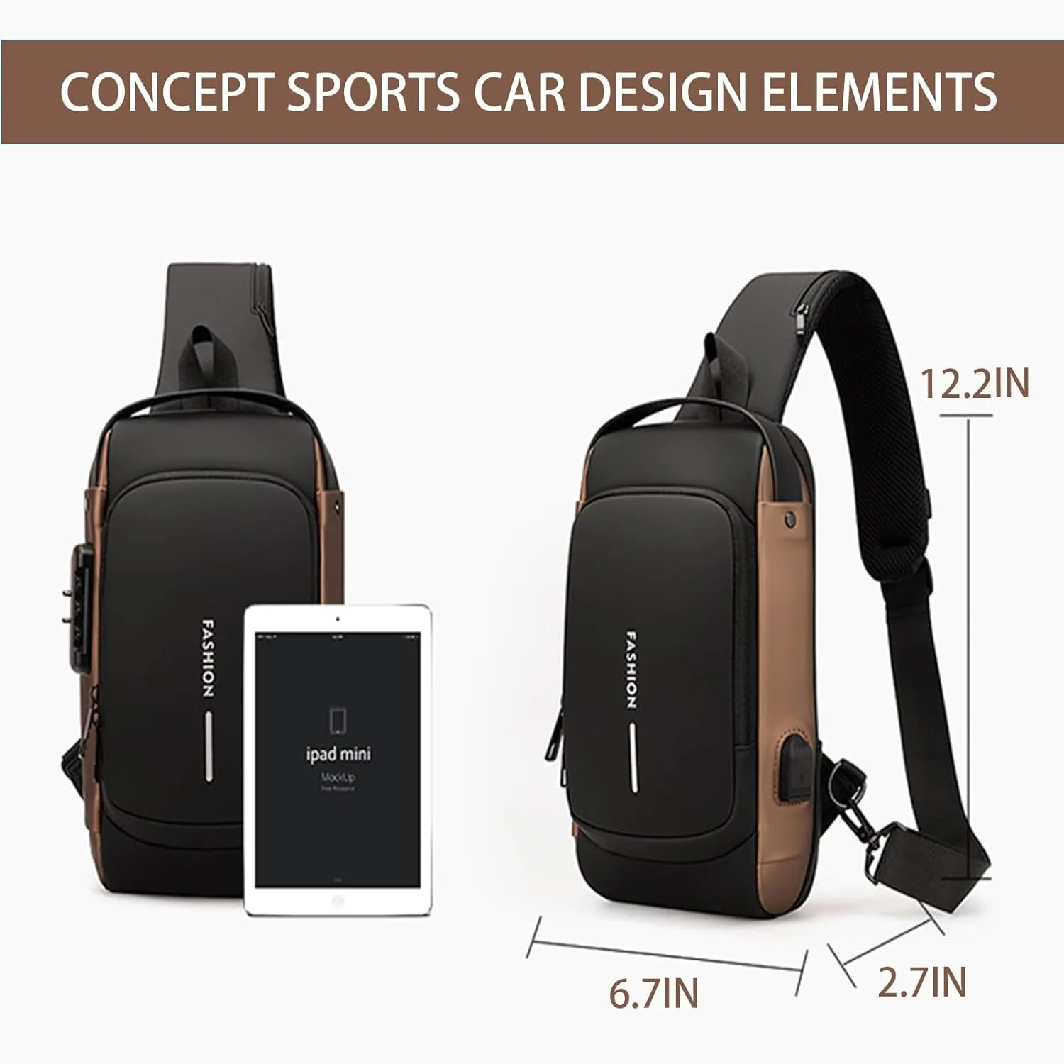 Men Crossbody Sling Bag Multipurpose Daypack with USB Lightweight Casual Shoulder Chest Bag Backpack For Hiking Travel (Black)
