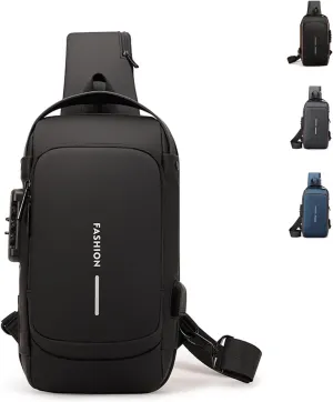 Men Crossbody Sling Bag Multipurpose Daypack with USB Lightweight Casual Shoulder Chest Bag Backpack For Hiking Travel (Black)