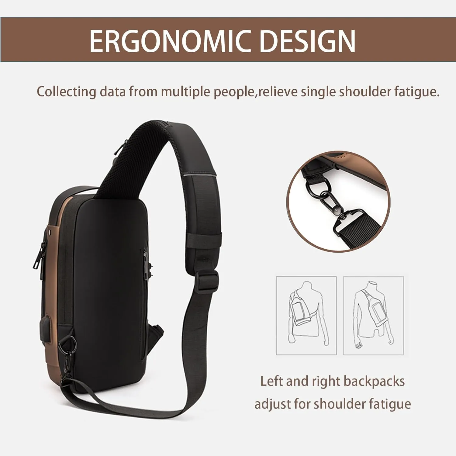 Men Crossbody Sling Bag Multipurpose Daypack with USB Lightweight Casual Shoulder Chest Bag Backpack For Hiking Travel (Blue Gold)