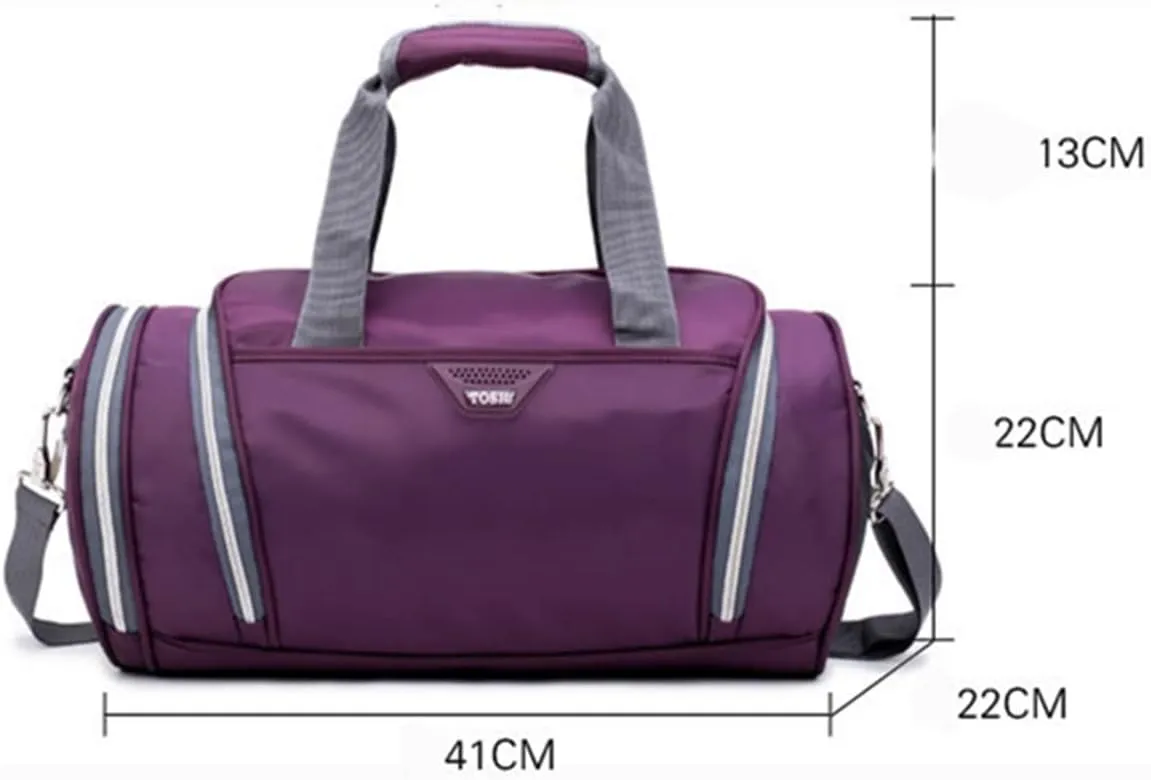 Men's and women's professional waterproof large sports with pockets outdoor fitness training bag travel yoga handbag (Purple)
