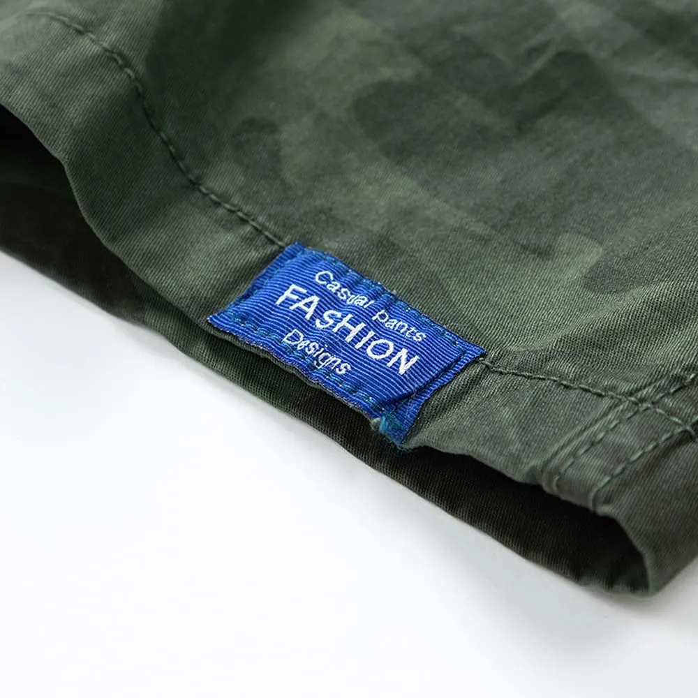 Men's Camouflage Tactical Cargo Shorts Summer Large Pockets Drawstring Cotton Hiking Shorts