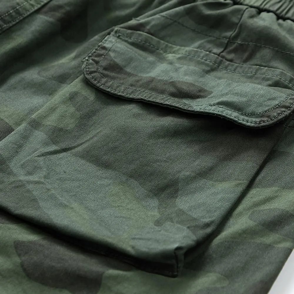 Men's Camouflage Tactical Cargo Shorts Summer Large Pockets Drawstring Cotton Hiking Shorts