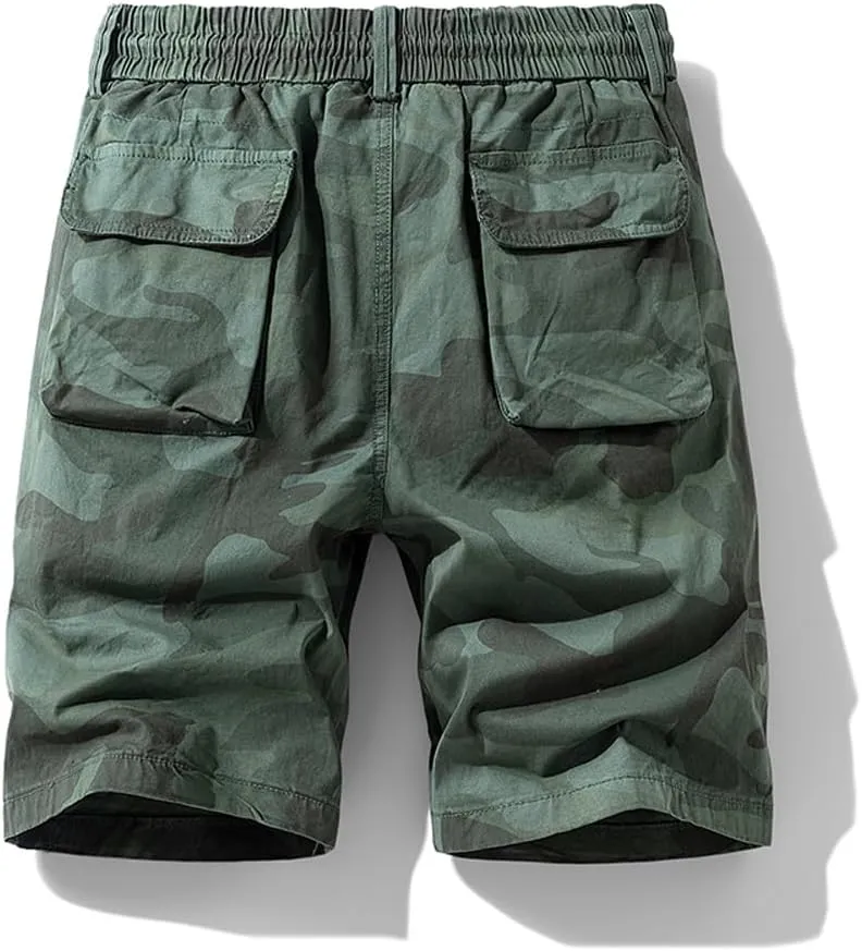Men's Camouflage Tactical Cargo Shorts Summer Large Pockets Drawstring Cotton Hiking Shorts