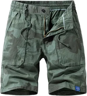 Men's Camouflage Tactical Cargo Shorts Summer Large Pockets Drawstring Cotton Hiking Shorts