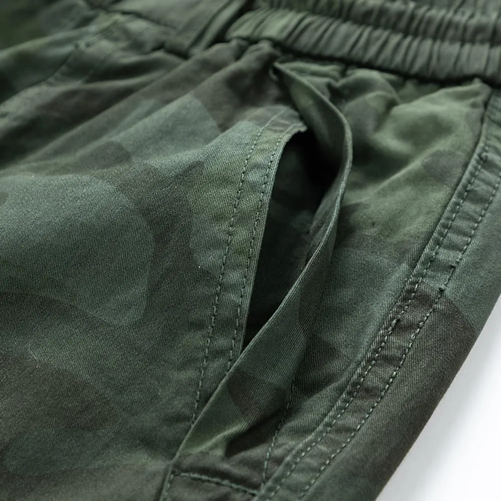 Men's Camouflage Tactical Cargo Shorts Summer Large Pockets Drawstring Cotton Hiking Shorts