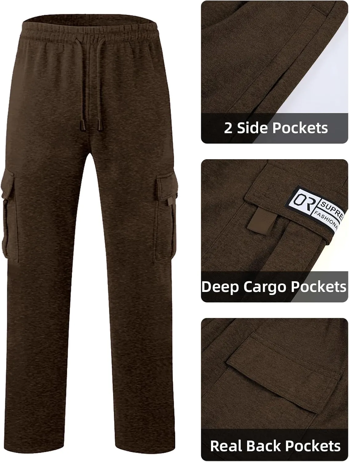 Men's Cargo Sweatpants Casual Fleece Joggers Loose Fit Open Bottom Athletic Pants for Men with Pockets