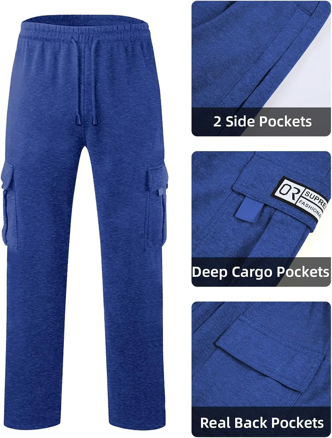 Men's Cargo Sweatpants Casual Fleece Joggers Loose Fit Open Bottom Athletic Pants for Men with Pockets