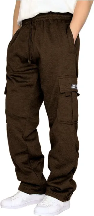 Men's Cargo Sweatpants Casual Fleece Joggers Loose Fit Open Bottom Athletic Pants for Men with Pockets