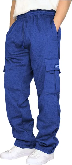 Men's Cargo Sweatpants Casual Fleece Joggers Loose Fit Open Bottom Athletic Pants for Men with Pockets
