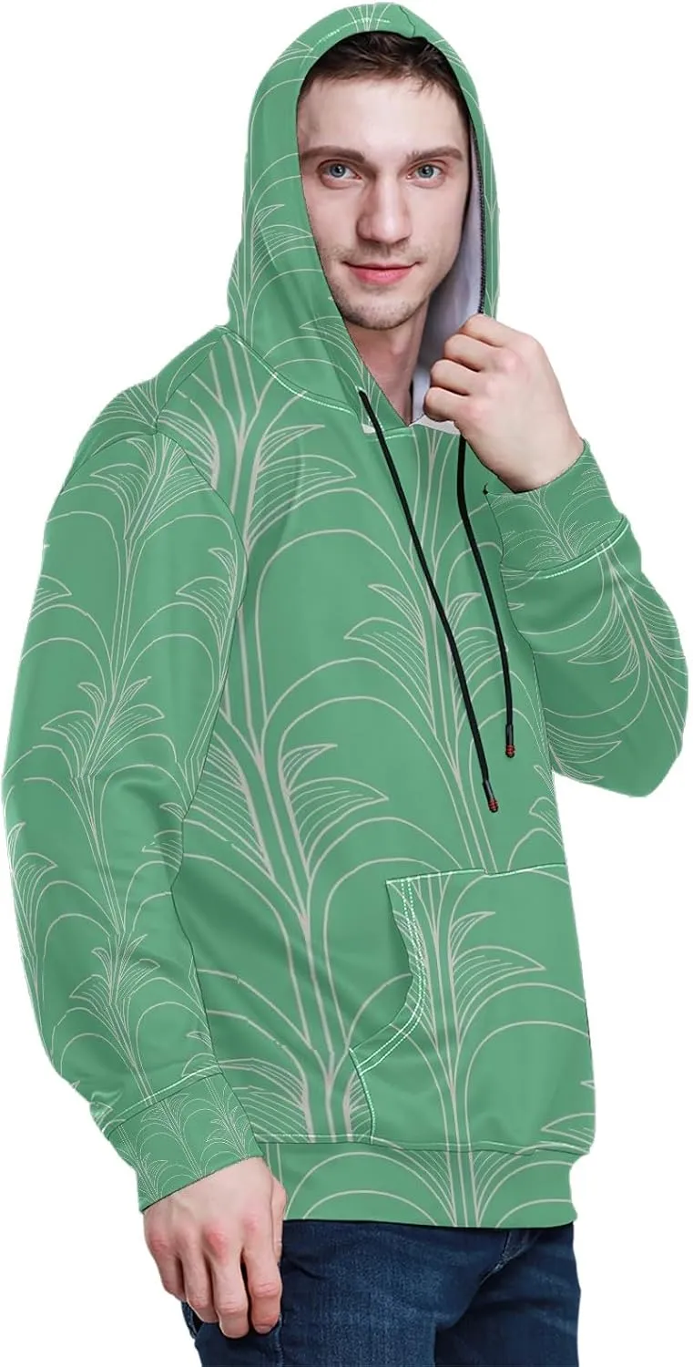 Men's Casual Hoodie with Front Pocket Adjustable Drawstring Hood Soft and Comfortable Stylish and Warm Plant Pattern