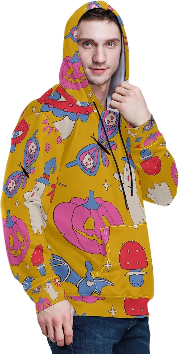 Men's Casual Hoodie with Front Pocket Adjustable Drawstring Hood Soft and Comfortable Stylish and Warm Plant Pattern