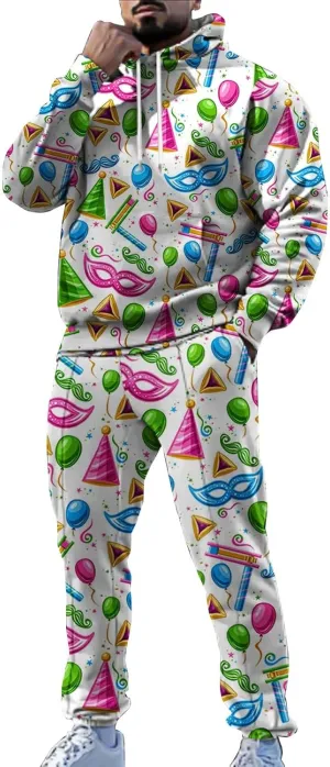 Men's Festival Carnival Set Casual 3D Printed Long Sleeve Hooded Sweatshirts Sweatpants Outdoor Active Party Clothes
