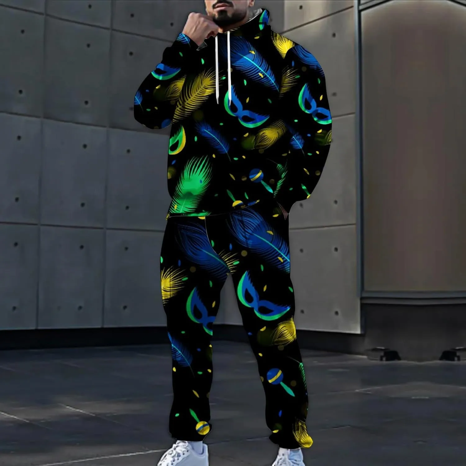 Men's Festival Carnival Set Casual 3D Printed Long Sleeve Hooded Sweatshirts Sweatpants Outdoor Active Party Clothes
