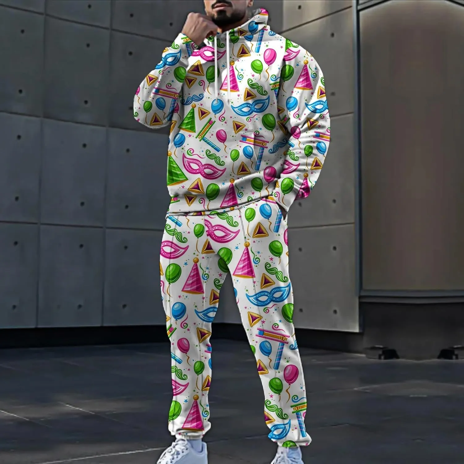 Men's Festival Carnival Set Casual 3D Printed Long Sleeve Hooded Sweatshirts Sweatpants Outdoor Active Party Clothes