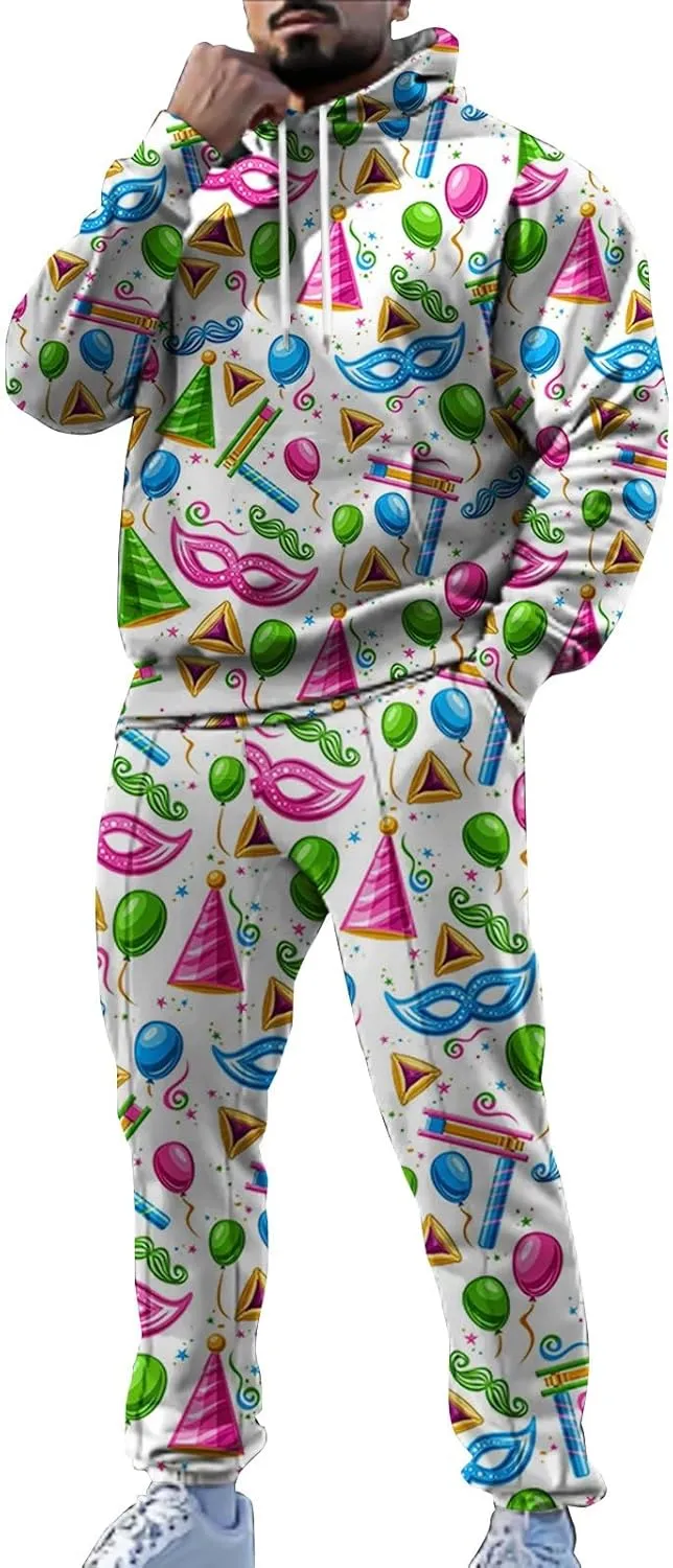Men's Festival Carnival Set Casual 3D Printed Long Sleeve Hooded Sweatshirts Sweatpants Outdoor Active Party Clothes