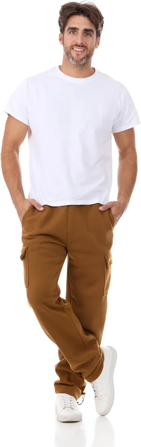 Men's Fleece Cargo Pants- Heavy Fleece Sweatpants with Cargo Pockets