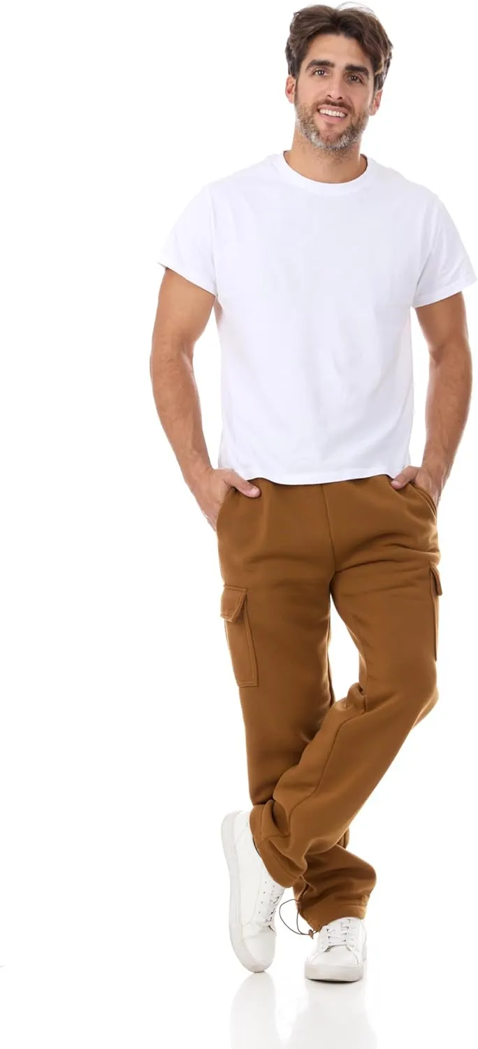 Men's Fleece Cargo Pants- Heavy Fleece Sweatpants with Cargo Pockets