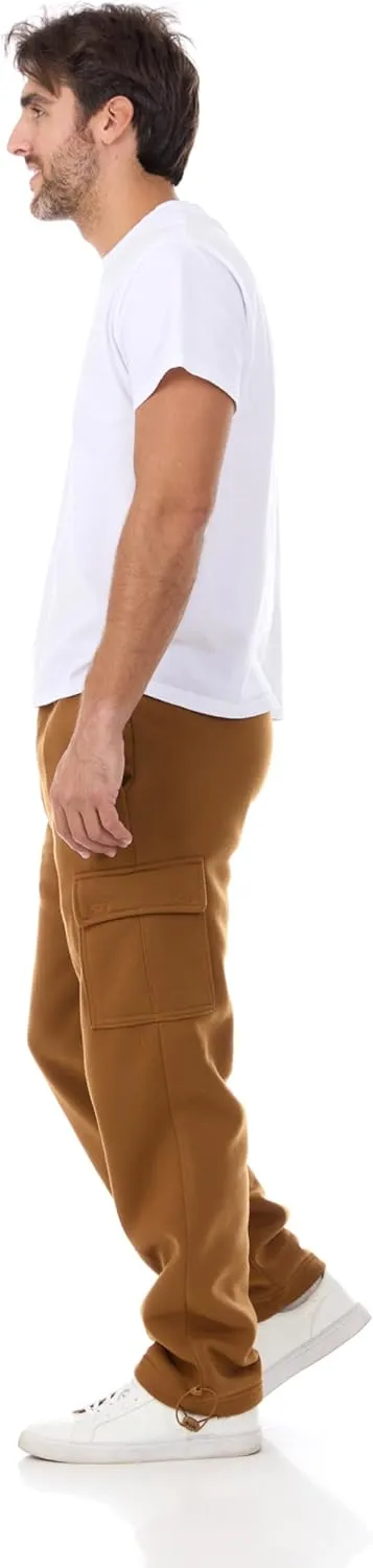 Men's Fleece Cargo Pants- Heavy Fleece Sweatpants with Cargo Pockets