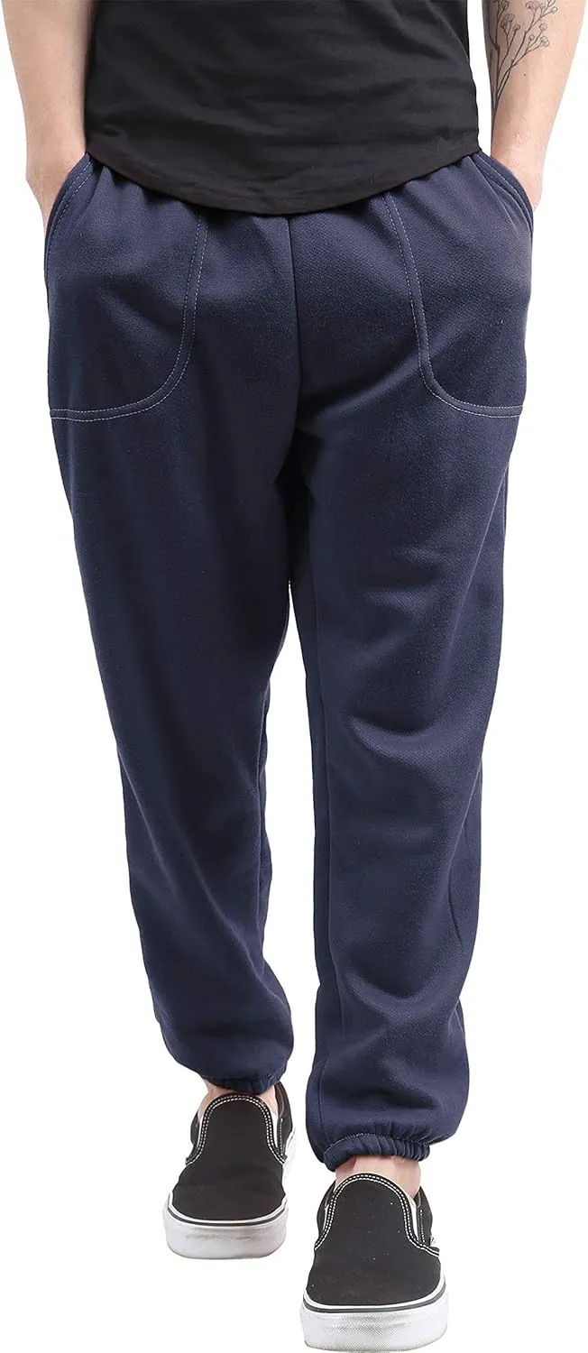Mens Fleece Sweatpants Lightweight Elastic Jogger Loss Fit Drawstring Pants
