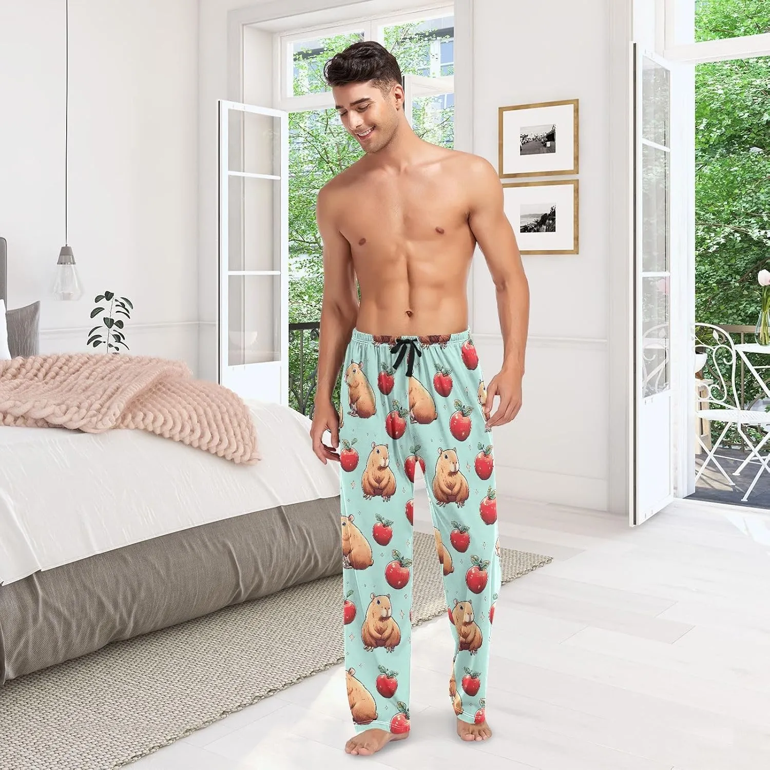 Mens Pajama Pants Men's Lounge Pants with Pockets Straight-Fit Men Pajama Bottoms Mens Sleep Pant S-2XL