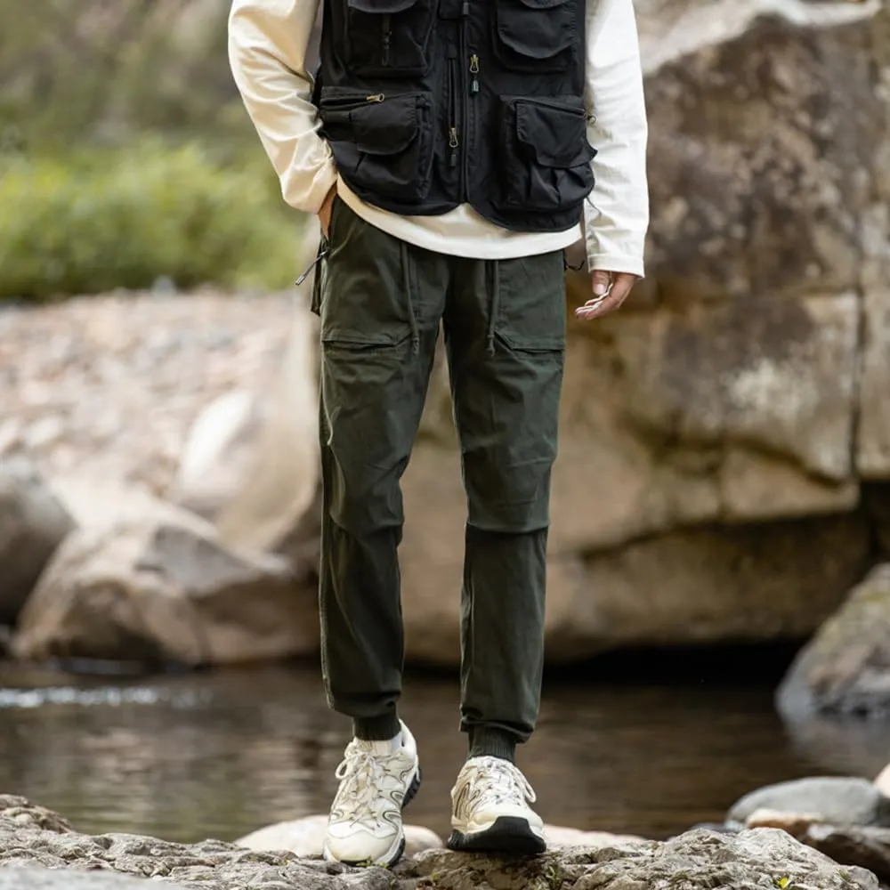 Men's Regular Fit Tactical Cargo Pants Drawstring Cotton Outdoor Work Trousers