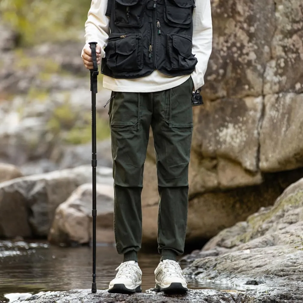 Men's Regular Fit Tactical Cargo Pants Drawstring Cotton Outdoor Work Trousers