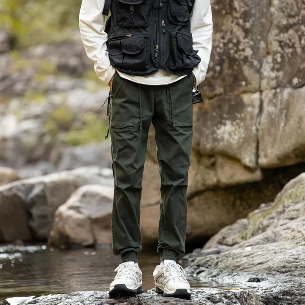 Men's Regular Fit Tactical Cargo Pants Drawstring Cotton Outdoor Work Trousers