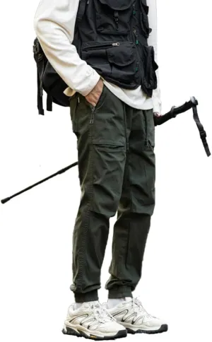 Men's Regular Fit Tactical Cargo Pants Drawstring Cotton Outdoor Work Trousers