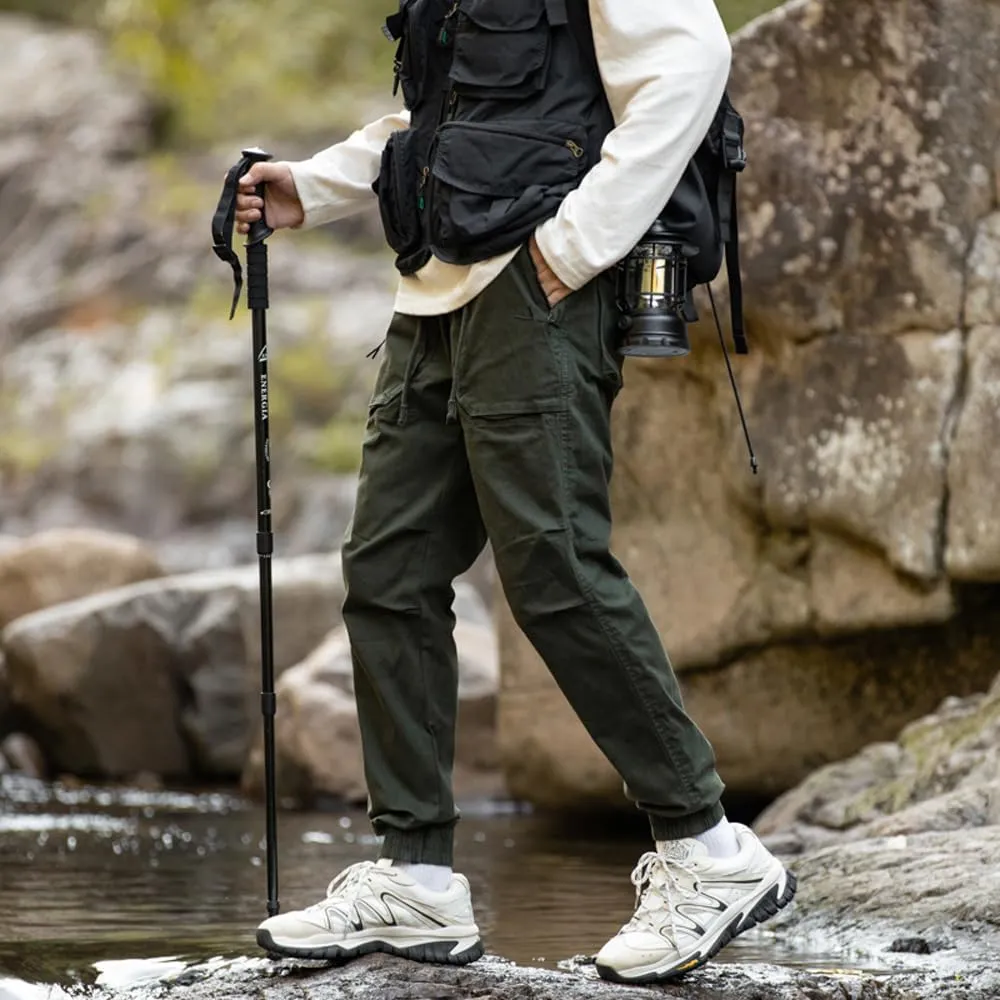 Men's Regular Fit Tactical Cargo Pants Drawstring Cotton Outdoor Work Trousers