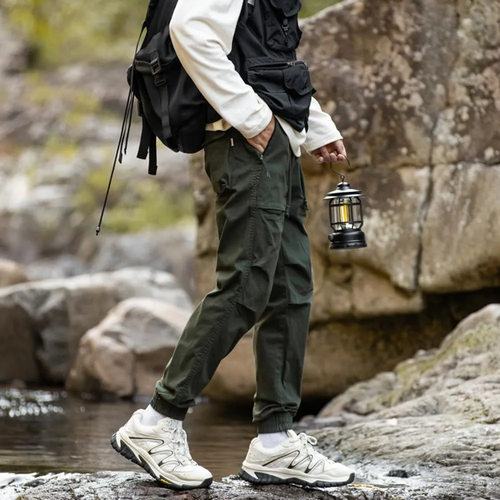 Men's Regular Fit Tactical Cargo Pants Drawstring Cotton Outdoor Work Trousers
