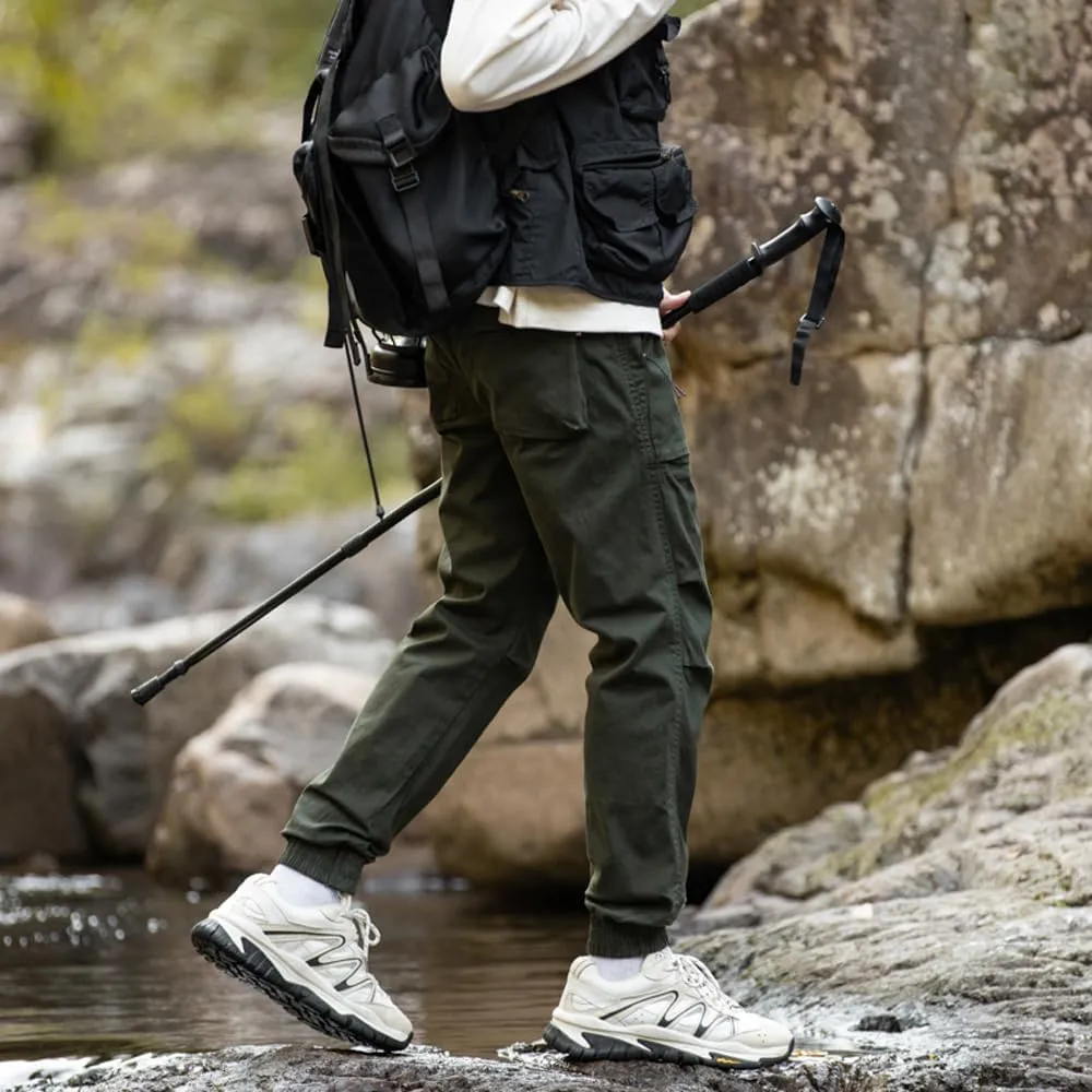 Men's Regular Fit Tactical Cargo Pants Drawstring Cotton Outdoor Work Trousers
