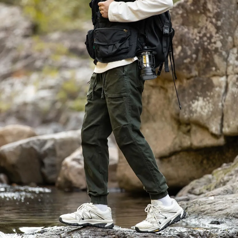Men's Regular Fit Tactical Cargo Pants Drawstring Cotton Outdoor Work Trousers