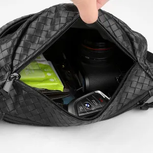 Men's Style Trendy Woven Slanted Black Men's Chest Bags