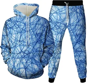 Men's Sweatsuits 2 Piece Trendy Outdoor Street Couple Dating Set Casual 3D Art Printed Drawstring Long Sleeve Outfits