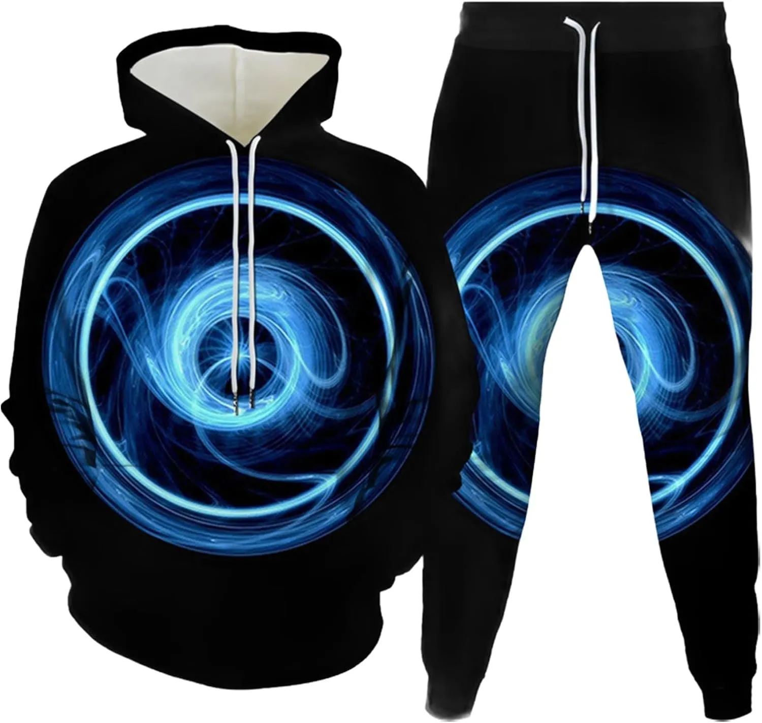 Men's Sweatsuits 2 Piece Trendy Outdoor Street Couple Dating Set Casual 3D Art Printed Drawstring Long Sleeve Outfits
