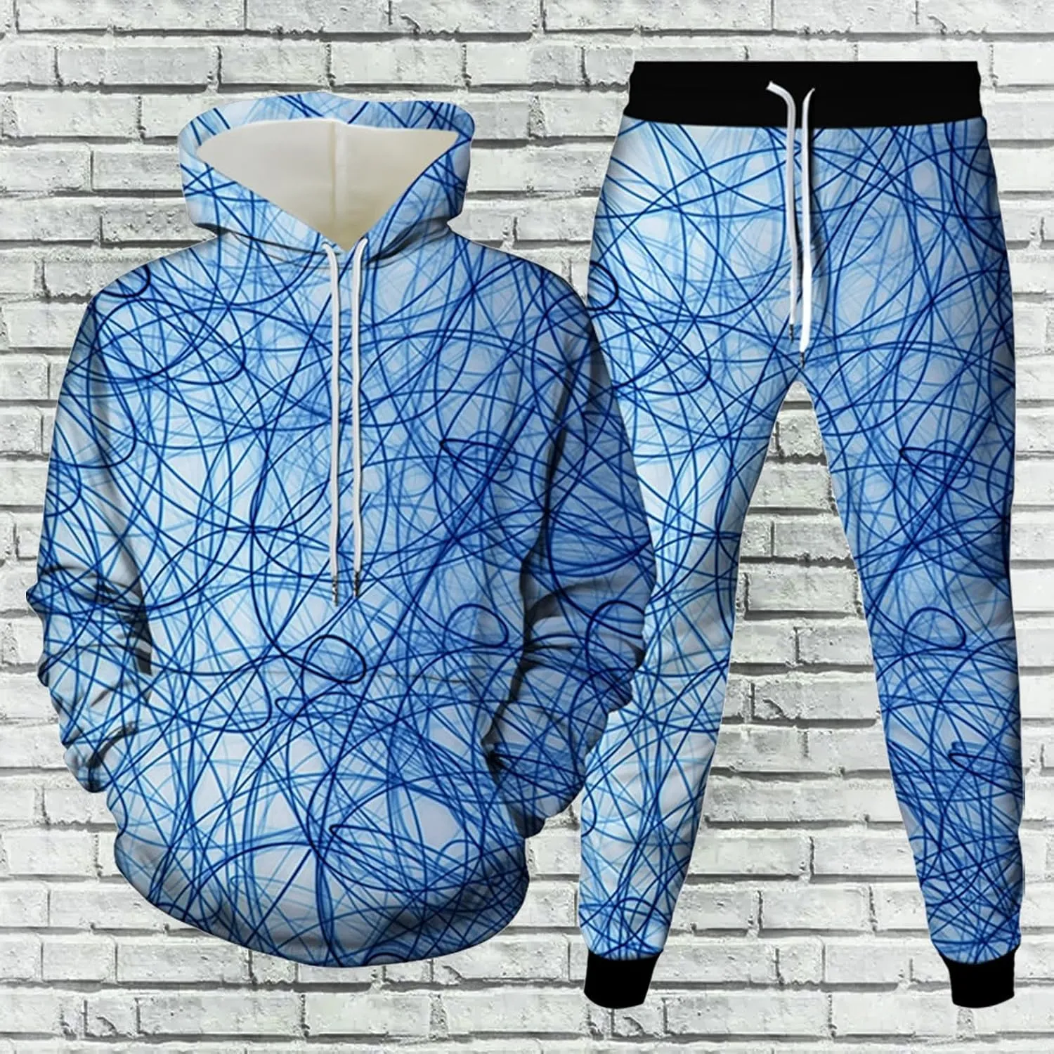 Men's Sweatsuits 2 Piece Trendy Outdoor Street Couple Dating Set Casual 3D Art Printed Drawstring Long Sleeve Outfits