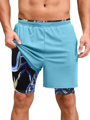 Mens Swim Trunks with Compression Liner 7 Inch Quick Dry Swimming Beach Board Shorts Bathing Suit with Pockets